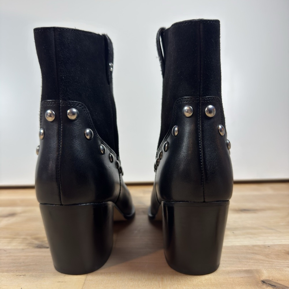 COACH Women's CM600 Black Leather & Suede Studded Ankle Western Boots Size 8B - Picture 9 of 16
